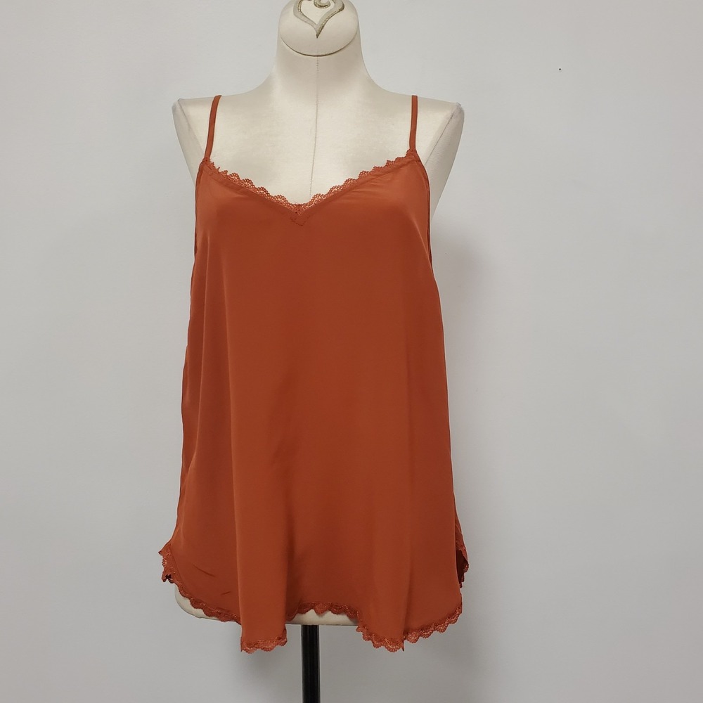 Daily Practice Anthropologie Silk Cami Top Size M Lace Orange Slip Dainty Trim